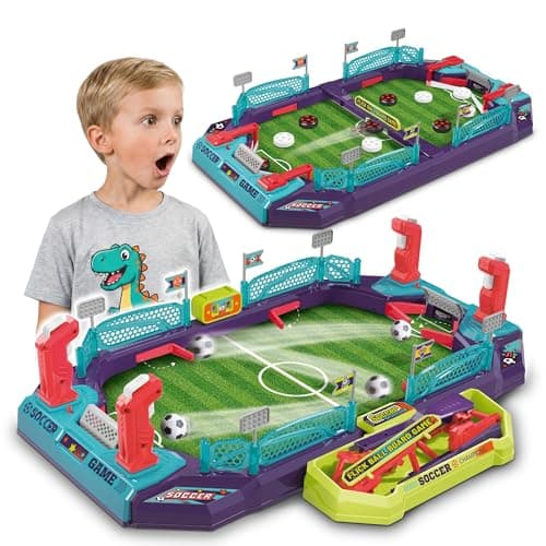 OLEOCA Soccer Board Game 2 in 1 Foosball Sling Puck Game Set with Dual Control Handles Scorekeeper and Goal Bell Soccer Toys for Kids Ages 3