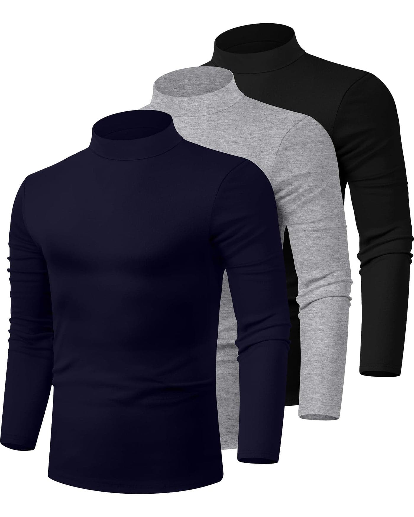 Riyiper 3 Pack Mens Mock Neck Shirts Long Sleeve Slim Fit Turtleneck Tops Lightweight Basic Pullover Casual Knit SweatersLargeBlack Light Gray Navy Blue