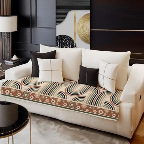 Decorian Premium Soft Quilted Velvet Sofa Cover Mat, Sofa Seat Runner for Couch (Semi Circle Lines, 5 (3+2) Seater)