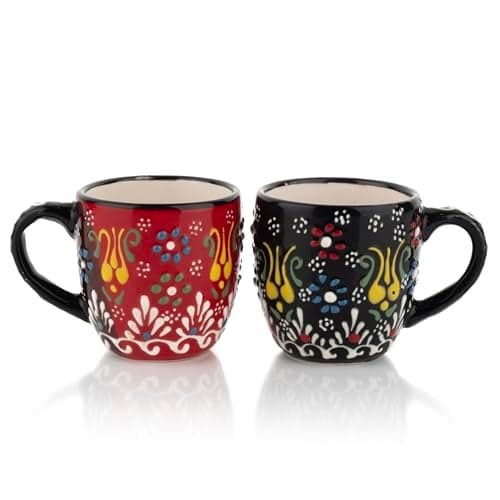 Espresso Cups Set of 2 4 oz Small Espresso Cups Turkish Tea Cups Demitasse Mugs with Handle Modern Stackable Ceramic Espresso Mugs Set