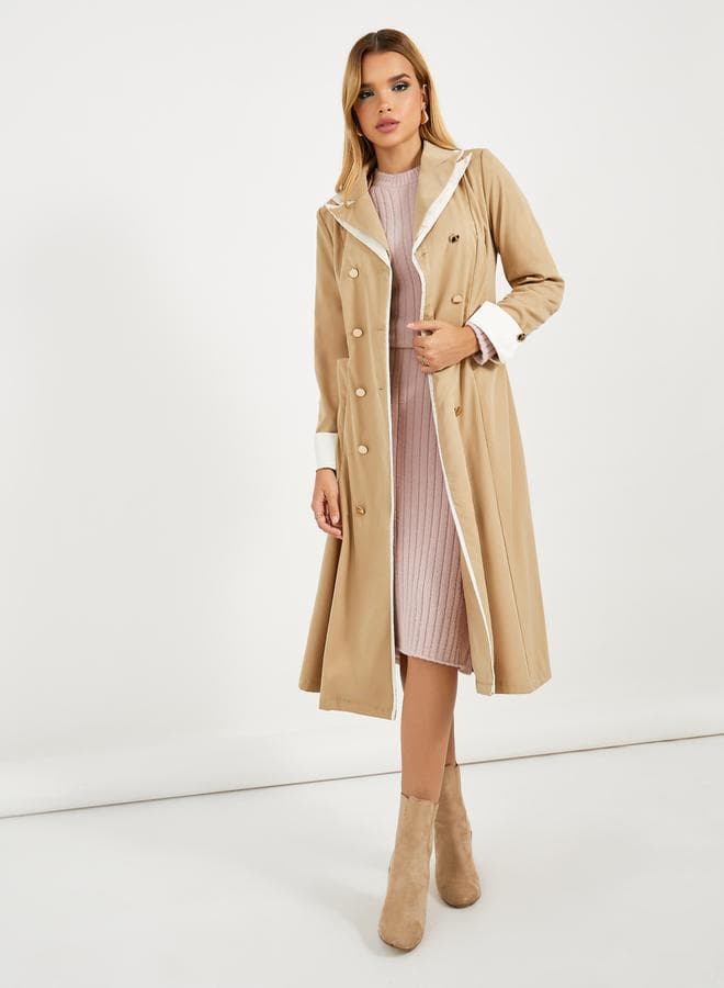 Styli Contrast Cuff Buttoned Blazer Midi Dress