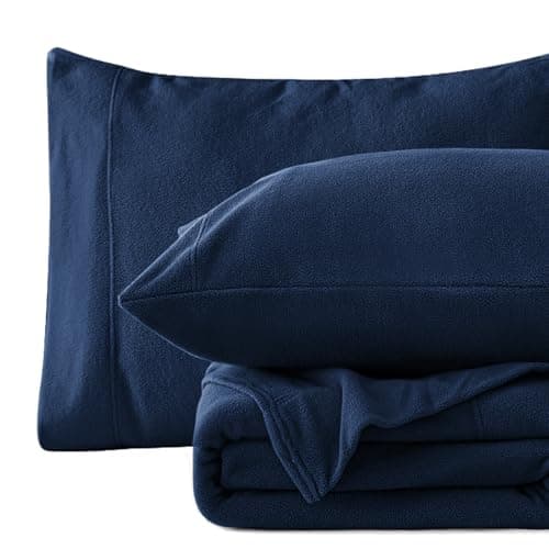 Love's cabin Fleece Queen Sheet Set - 4 Pcs Dark Blue Winter Soft Plush Polar Fleece Bed Sheets Set with 16" Deep Pocket,Cozy Warmth for Cold Season(1 Flat Sheet,1 Fitted Sheet,2 Pillow Cases)