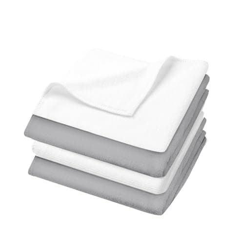 U & U UNIQUE UTILITIES Microfiber Face Towels (30 x 30 cm) | Hand Towel Set of 4 | Gym Towels for Men & Women | Super Soft & Ultra Absorbent | Quick Drying Washcloths (Grey & White) – 400 GSM