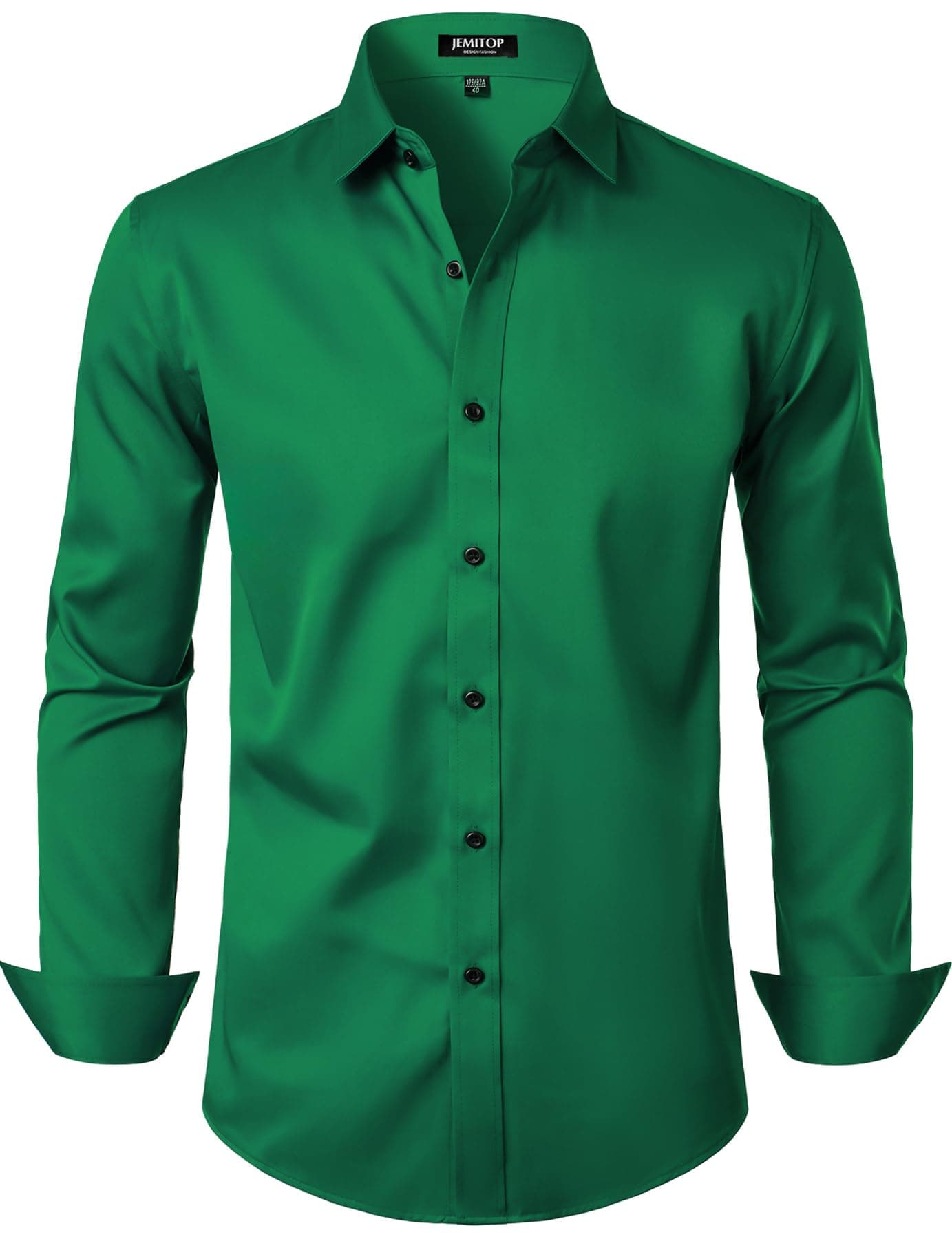 JEMITOP Men's Stretch Wrinkle Free Dress Shirts Formal Wedding Prom Long Sleeve Button Down Shirt Green M
