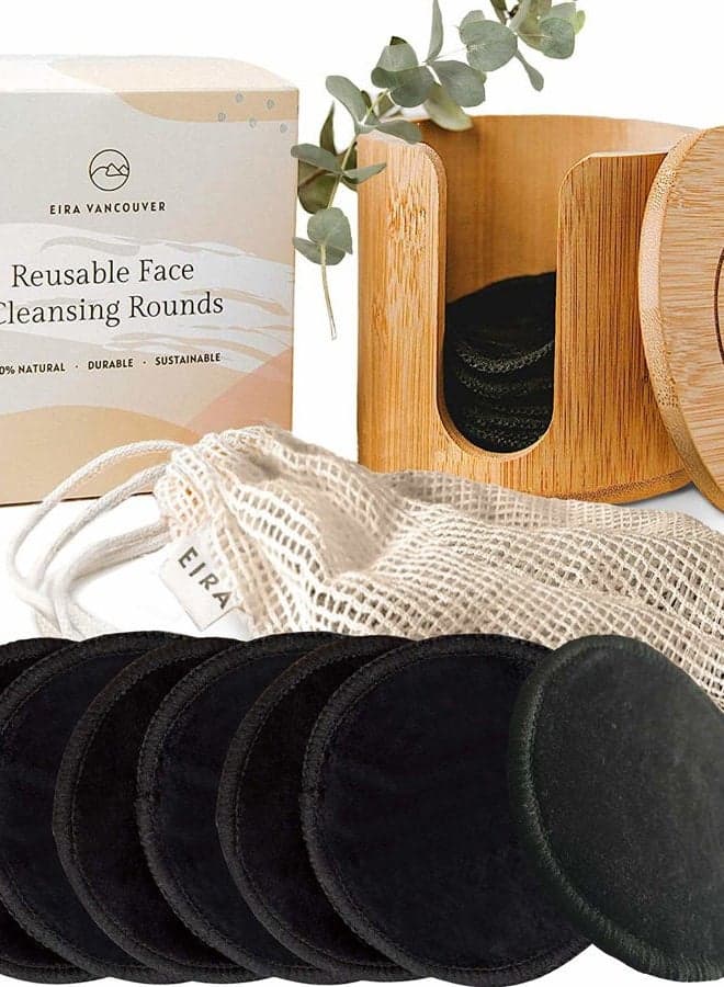 Eira's Reusable Makeup Remover Pads | With Washable Laundry Bag | Zero Waste Facial Round | Soft Reusable Face Pad | Large Bamboo Cotton Rounds for Toner | Bamboo Holder For Storage of Cleansing Wipes