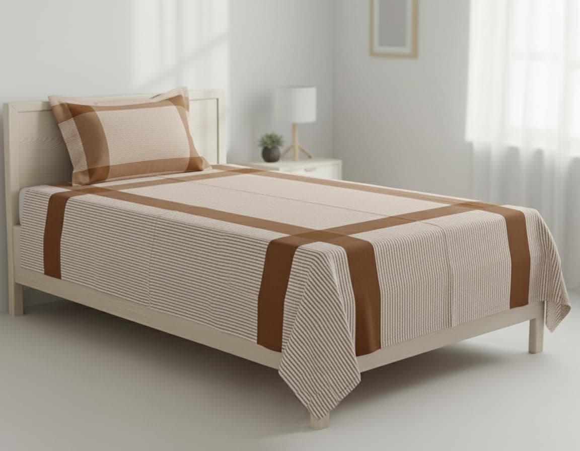 TUNI MANI Denim Cotton Bedsheet with Pillow Cover for/Home/Hotels/Hospitals Size : 55" X 90"inches (4.5 x 7.5 Feet) (Brown)