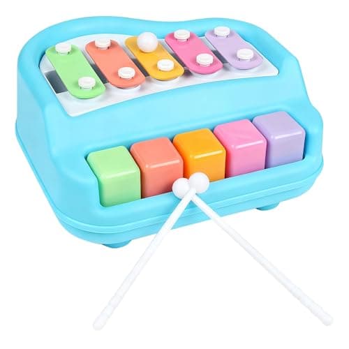2 in 1 Xylophone for Toddlers Baby Xylophone Piano Toy with 5 Multicolored Key Scales and Two Mallets for Kids Educational Musical Learning Instruments Toy for Boys and Girls Blue