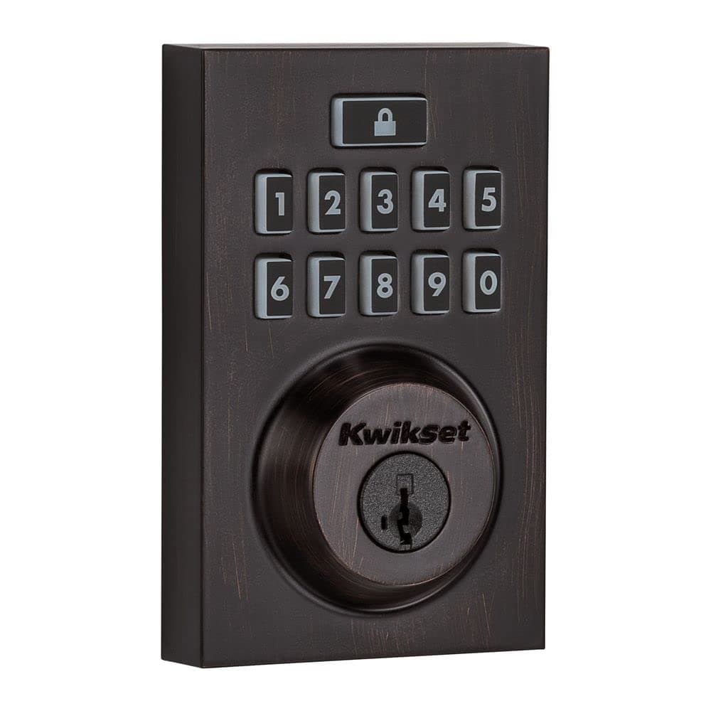 Kwikset 914 Contemporary Keypad SmartCode Electronic Deadbolt Smart Lock featuring SmartKey Security and ZigBee 30 Technology in Venetian Bronze