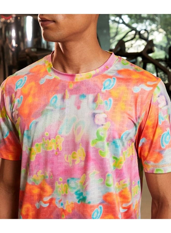 Men's Multicolour Abstract Activewear T-Shirt