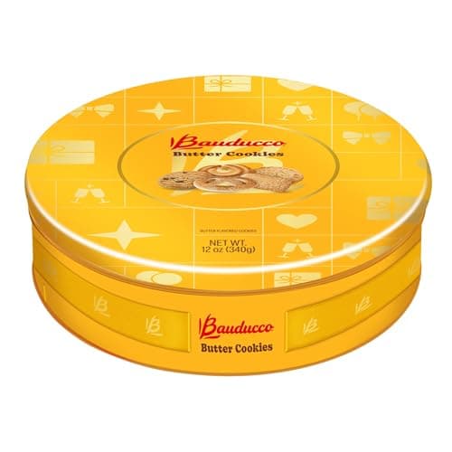 Bauducco Assorted Butter Cookies Tin, 12 oz (Pack of 1) – Traditional Danish Shortbread Style Cookies, Perfect Holiday Gift or Sweet Snack Treat - No Artificial Colors