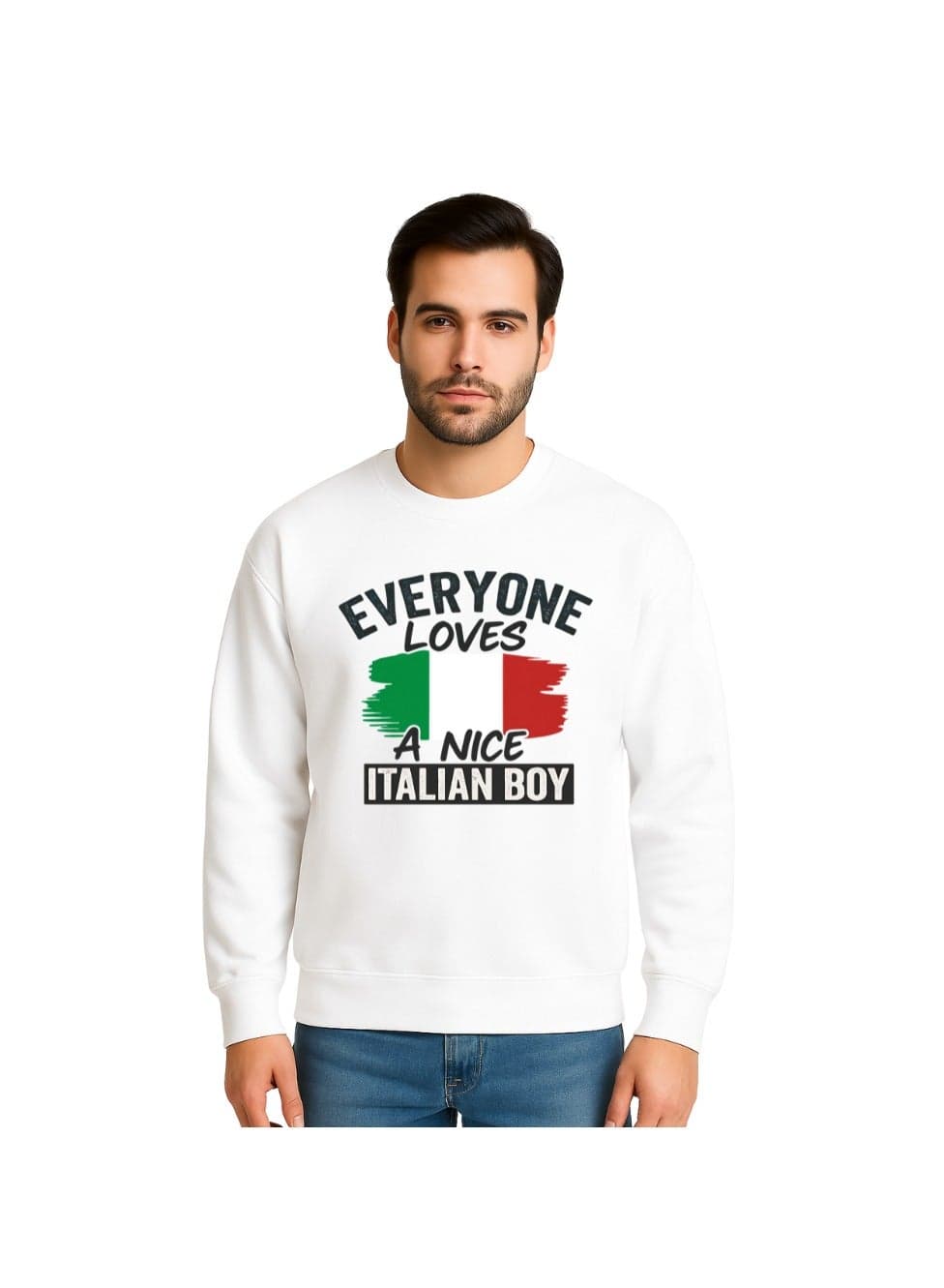 Italy Men’s Sweatshirt Long Sleeve Cotton Pullover Everyone Loves A Nice Italian Boy Printed Casual Travel Outdoor Wear
