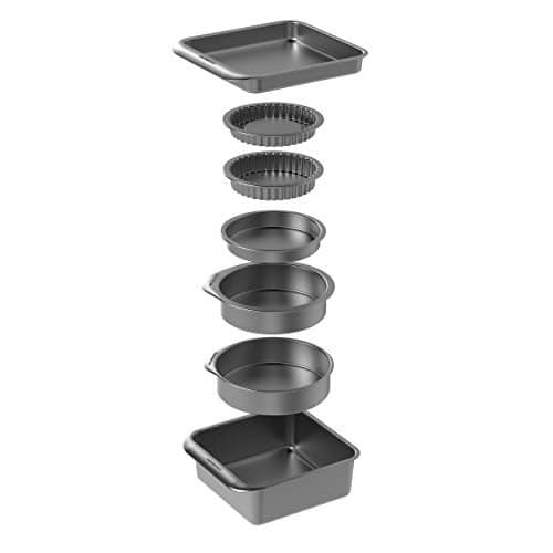 MasterClass Premium Smart Space Bakeware Set 7-Piece | Non-Stick, Stackable | Roasting Tin, Cake Tins, Sandwich Pan, Flan/Quiche Dishes & Brownie Tray | Gift Boxed