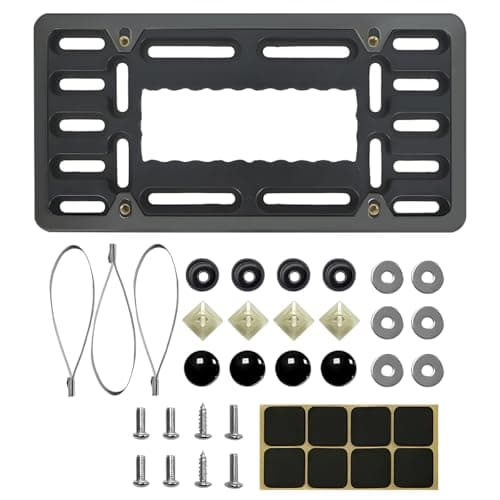 Mandark Car License Plate Bracket, Stainless Steel Vehicle Front Tag Holder Mounting kit with Screw Cap Cable Ties, Auto Tag Frame Mount Adapter Accessories, Universal for SUV, Truck (Black)
