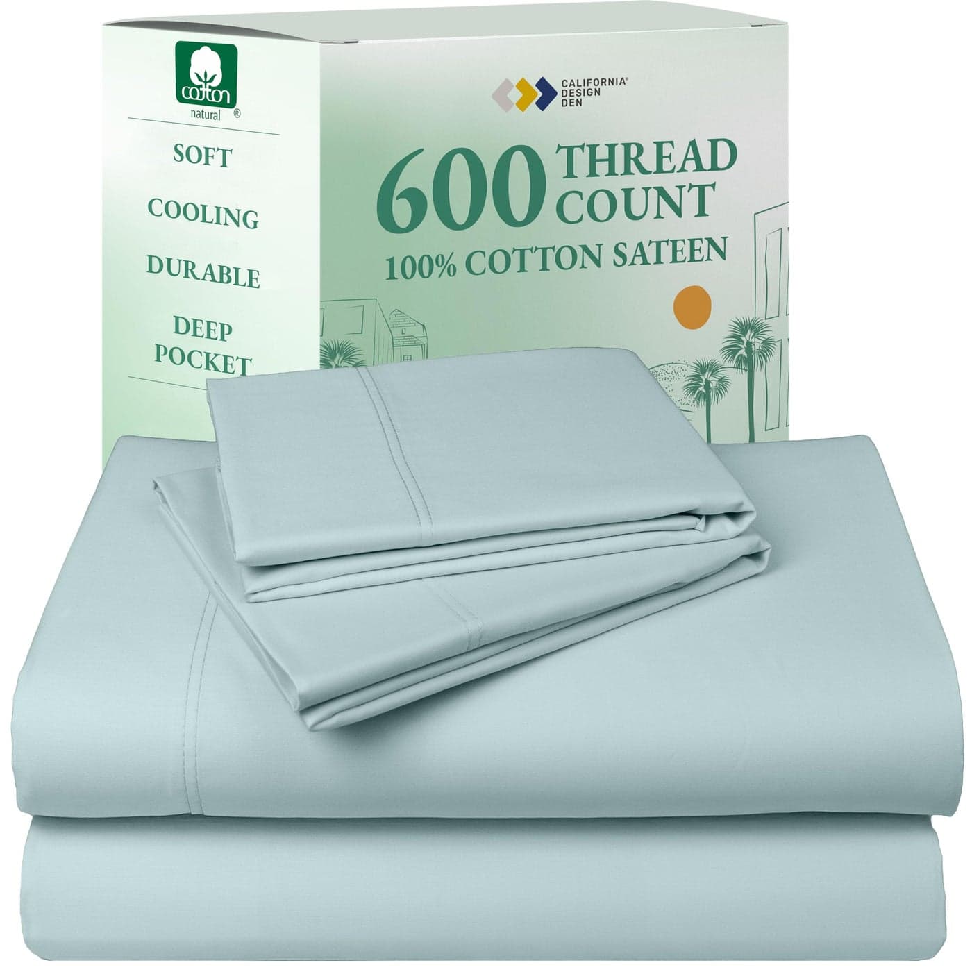 California Design Den Luxury King Size Sheet Set 100 Cotton 600 Thread Count Deep Pocket King Sheets HotelQuality Bedding with Sateen Weave Seafoam