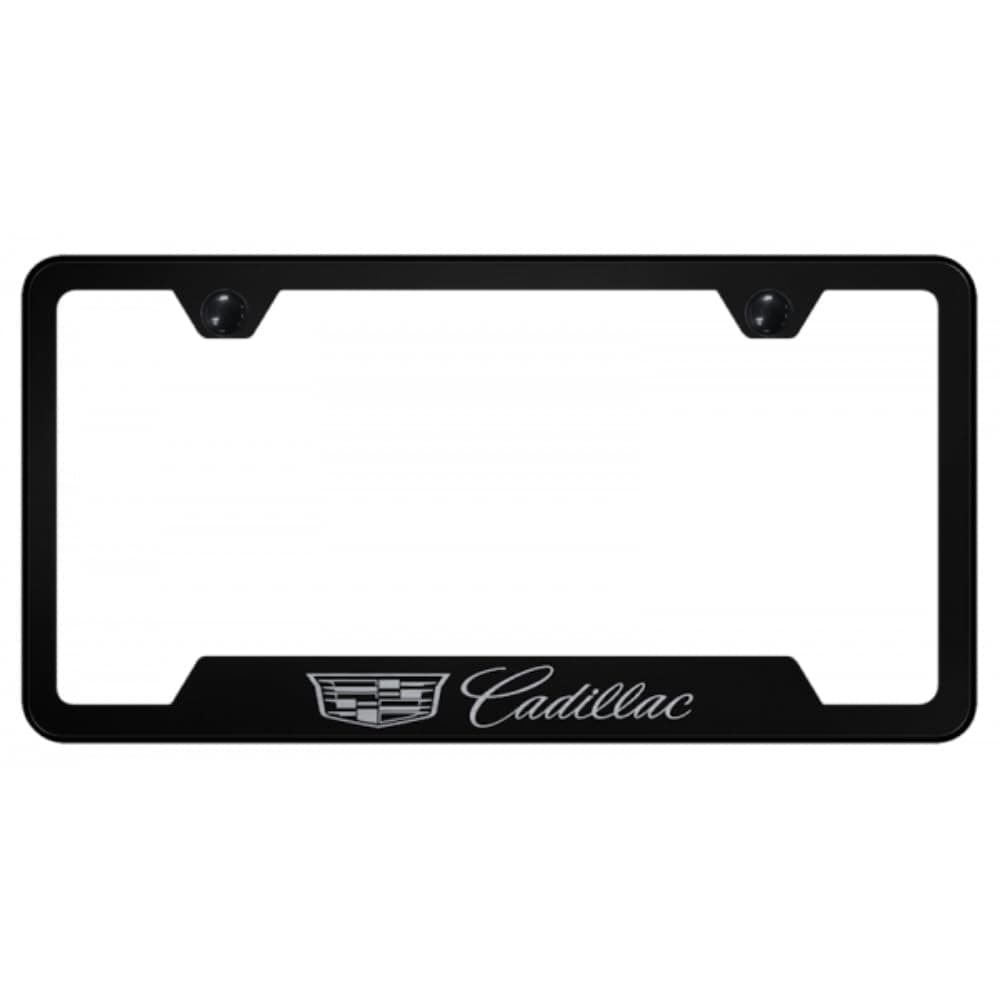 AuTOMOTIVE GOLD INC Officially Licensed Laser Etched Stainless Steel CutOut License Plate Frame for Cadillac Black