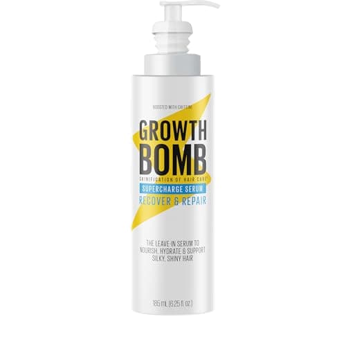 GROWTH BOMB Supercharge Serum Anti Frizz Hair Serum Leave in Hair Care for Curly Wavy Dry Frizzy Strands Silky Smooth Hydration Shine for Split Ends Treatment for Women Men 185 mL