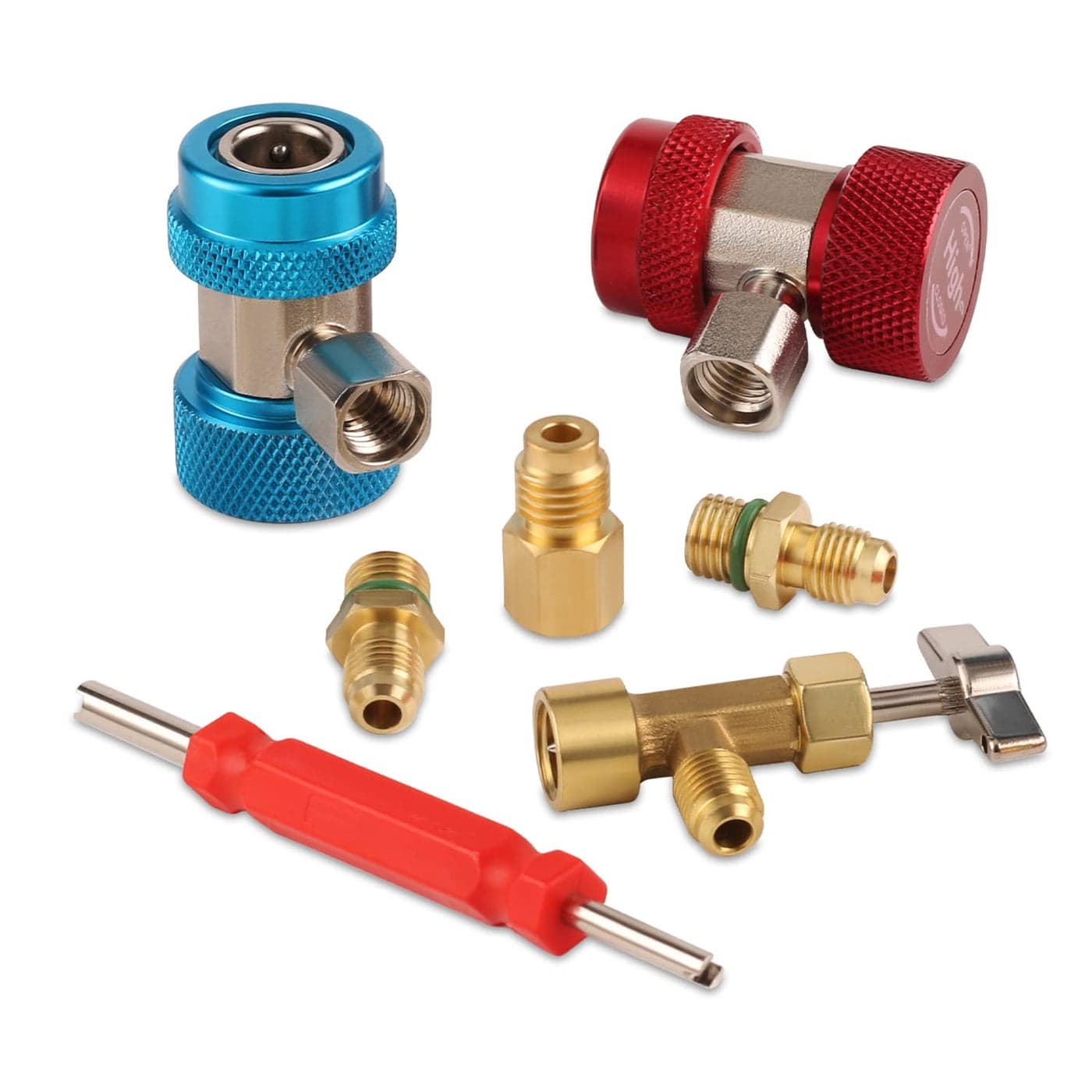 Lichamp AC R134A Adapters with Puncture 134A Can Tap AC 134 Quick Coupler Hose Connector Fitting Kit with Tank Adapter and Valve Core Remover QA02