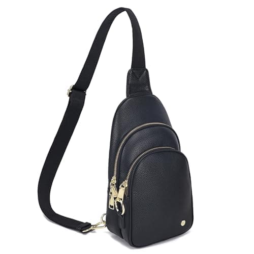 INICAT Crossbody Sling Bags Travel Cross Body Purses Faux Leather Fanny Packs Chest Bag for Women(Black Pure anti theft)