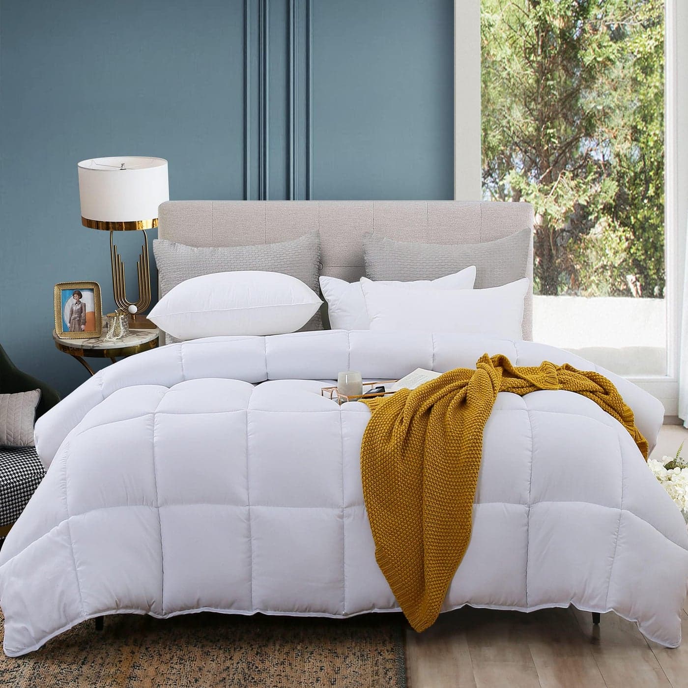 ABOUTABED Oversized King Comforter Duvet Insert White All Season Down Alternative Comforter Ultra Soft Quilted Bedding Comforter with 8 Corner Tabs Machine Washable
