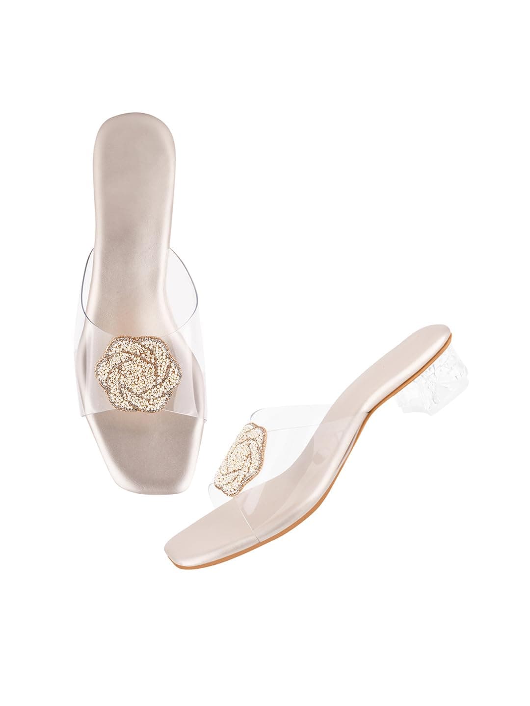 TRYME Transparent Kitten Heel Sandal For Womens Block Heel Sandal Comfortable Heel Sandal Trendy Sandals For Women & Girls, 6 Uk
