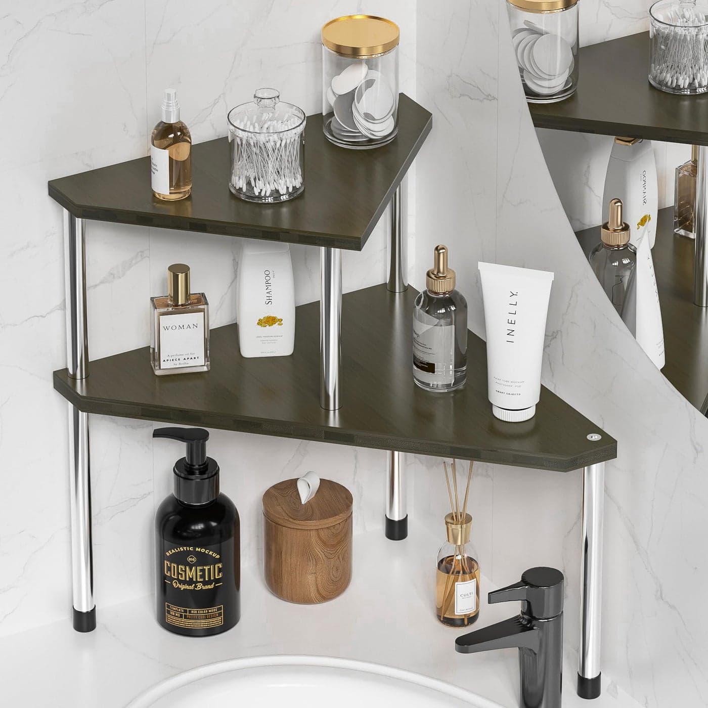Weenson Bathroom Organizer Countertop 2Tier Bathroom Sink Organizer for Toiletries Perfume Makeup Sinkcare Bamboo Corner Shelf Kitchen Countertop Organizer for Spice SaltAntique