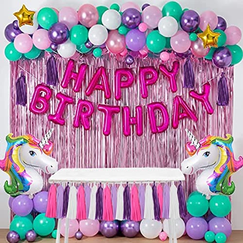 AMFIN® Happy Birthday Unicorn Decoration/Unicorn Birthday Foil/Pastel Balloons Birthday/Curtain Decoration for Birthday/Birthday Backdrop for Decoration - (Pack of 124)