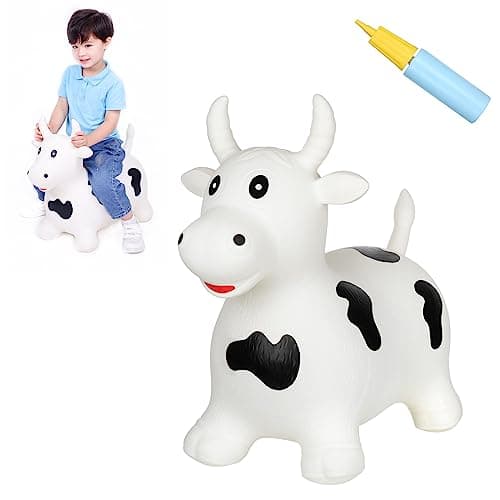 INPANY Inflatable Cow Farm Animal Hopper Toys for 1 2 Year Old Boy Gifts Ride on Toddler Hopping Bull Toys Outdoor Bouncy Jumping Horse for KidsChildrenGirls Birthday Pump Included