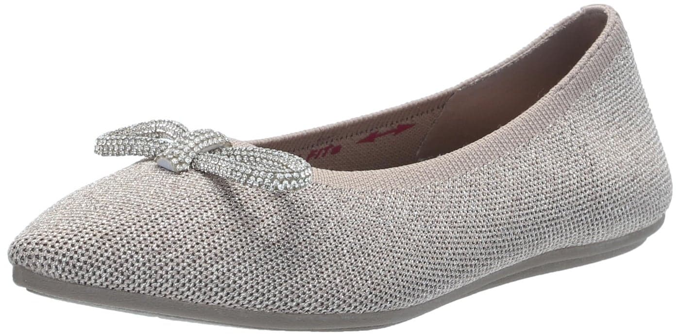 Skechers Modern Comfort Women's Women's Cleo Point-GLIZTY Haze Ballet Flat, Taupe, 5.5