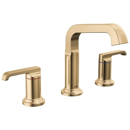 Delta Faucet Tetra Gold Widespread Bathroom Faucet 3 Hole Gold Bathroom Faucet for Bathroom Sink Bathroom Sink Faucet Diamond Seal Technology Metal Drain Lumicoat Champagne Bronze 35589CZPRDST