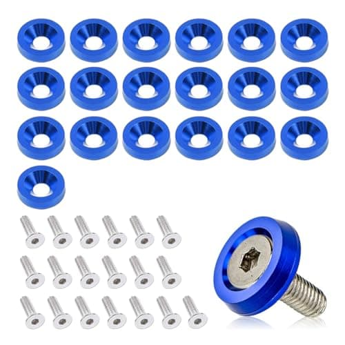 20PCS Aluminum Bumper Fender Washer Stainless Steel Bolts Engine Bay Dress Up Fastener Kit M6 JDM Fender Washer Car Body Decoration Kit for Headlights Trunk License Plate Frame Blue