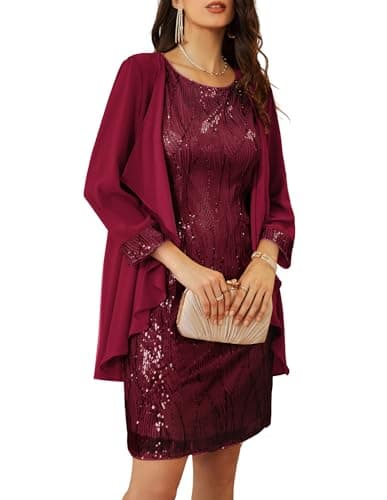 GRACE KARIN Sequin Dress Cocktail Dresses for Wedding Guest Formal Women Sequin Dress Wine Red XL