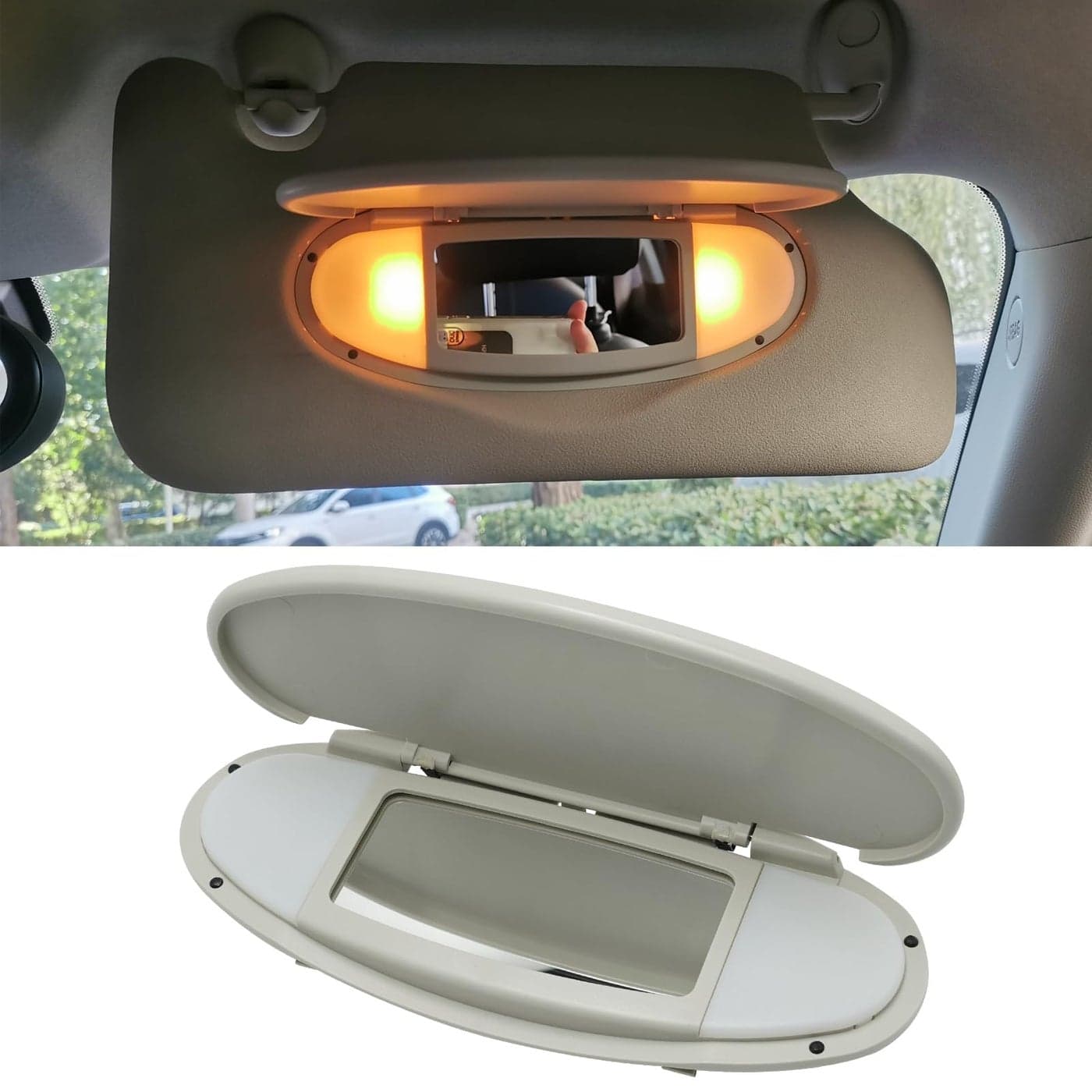 Abodvu Compatible Mini Cooper Sun Visor Illuminated Mirror Cover R555660 1PCS Beige Vanity Mirror Buckle Cover