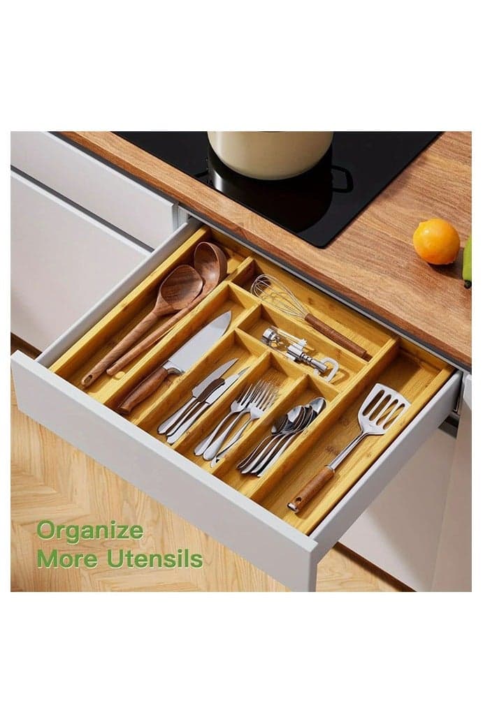 Versatile Bamboo Expandable Drawer Organizer for Cutlery, Adjustable Tray, Wooden Drawer Dividers for Organizing Silverware, Cutlery And Knives in The Kitchen, Bedroom Or Living Room