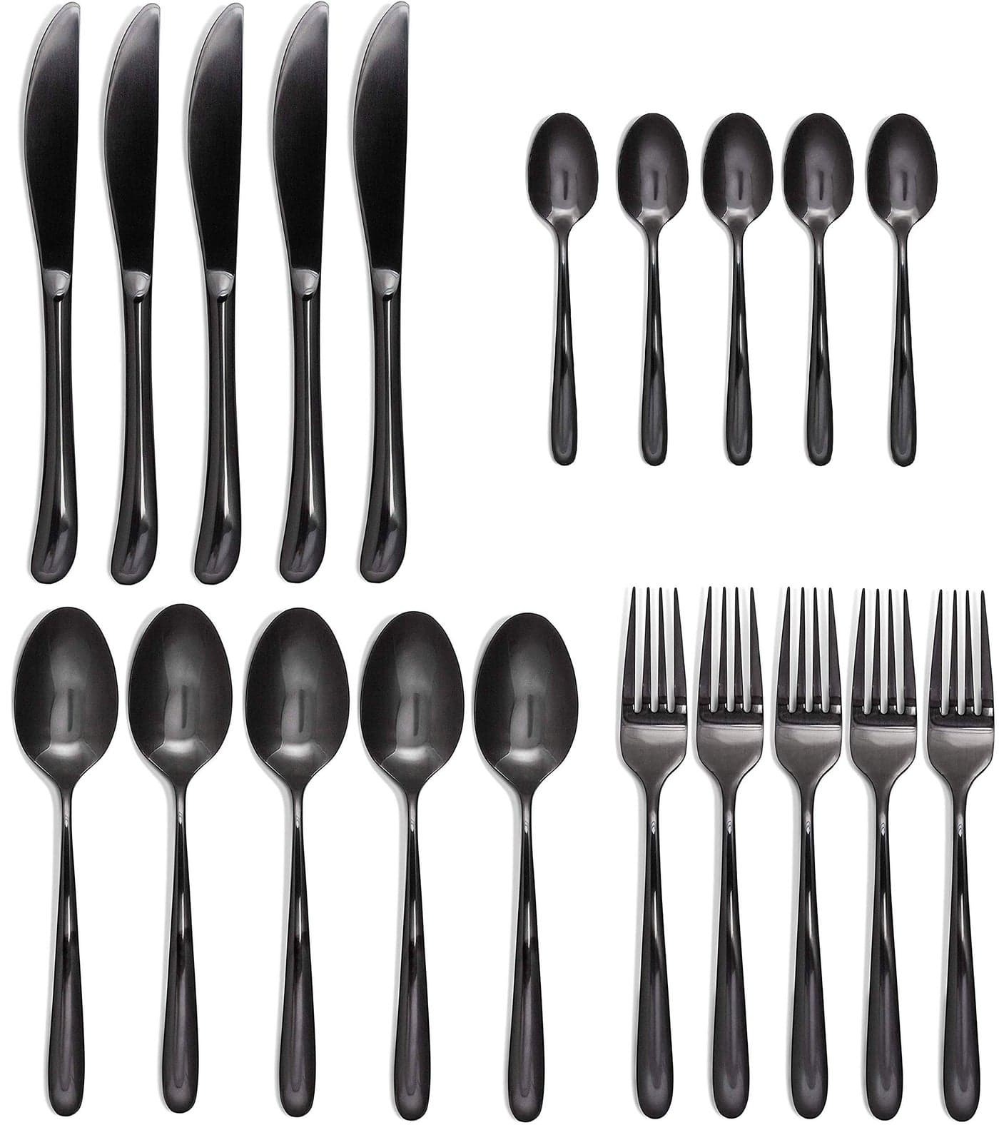 Ash & Roh® - Kitchen Dinning Cutlery Metal Spoon for Luxury Dine Party,Lunch Party 1x Dinner Fork,1x Dinner Tea Spoon,1 x Dinner Salad Spoon,1x Dinner Butter Knife (20 PCS, Black Colour)