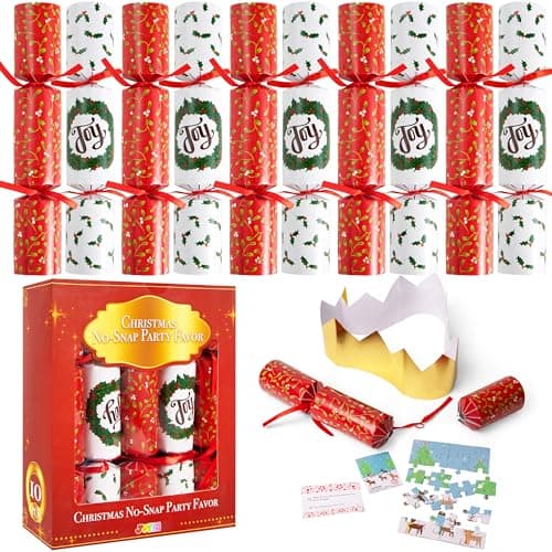 JOYIN 10 Pack Christmas NonSnap Party Favor Classic Table Favor Includes Party Hat Jokes Gifts Christmas Table Decorations for Holiday Dinner Traditions Party Supplies