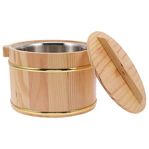 Alipis 1 Set of Wooden Rice Bucket Rice Steamed Cask Wooden Sushi Bowl Hangiri Sushi Oke Mixing Tub with Lid for Home Kitchen Restaurant 18cm