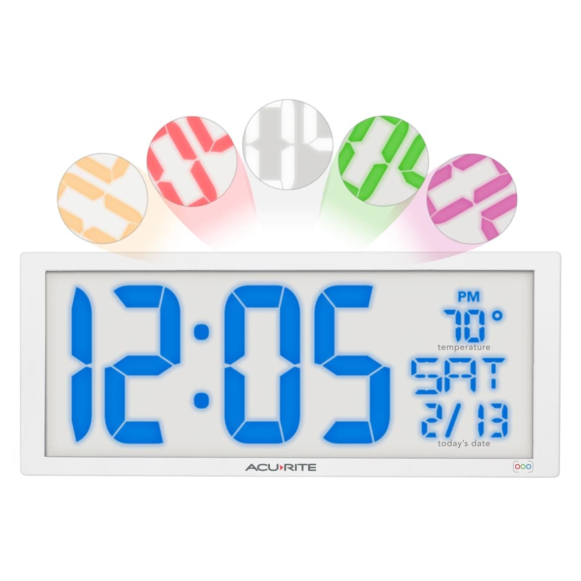 AcuRite 145 Oversized Multicolor LED Clock with Indoor Temperature Day of the Week and Date 75160M