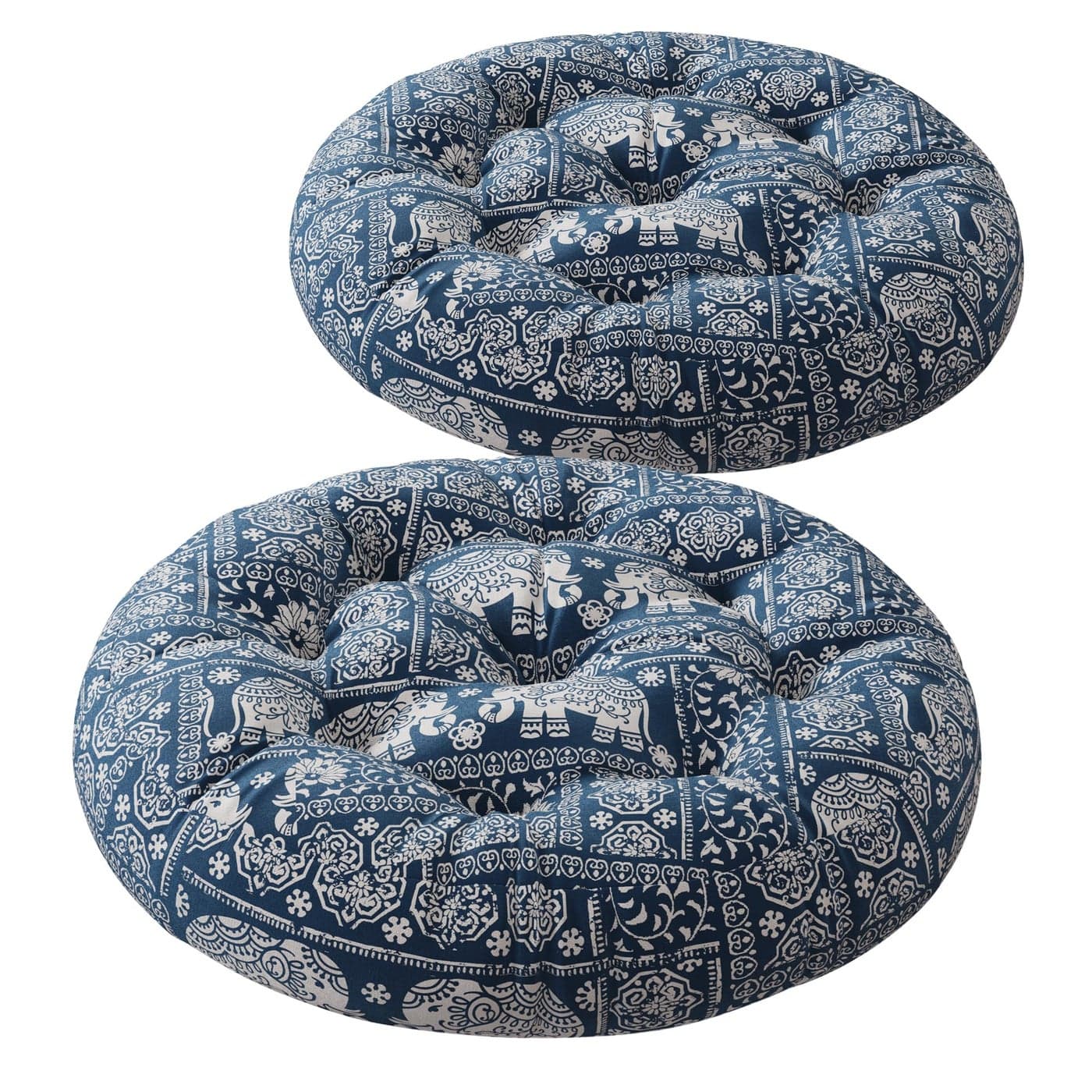 Codi Meditation Floor Pillow Boho Pillows Seating for Adults and Kids Large Cushion for Yoga Living Room Tatami Sitting Memory Foam Added 22x22 Inch Pack of 2 Round Indigo Elephant