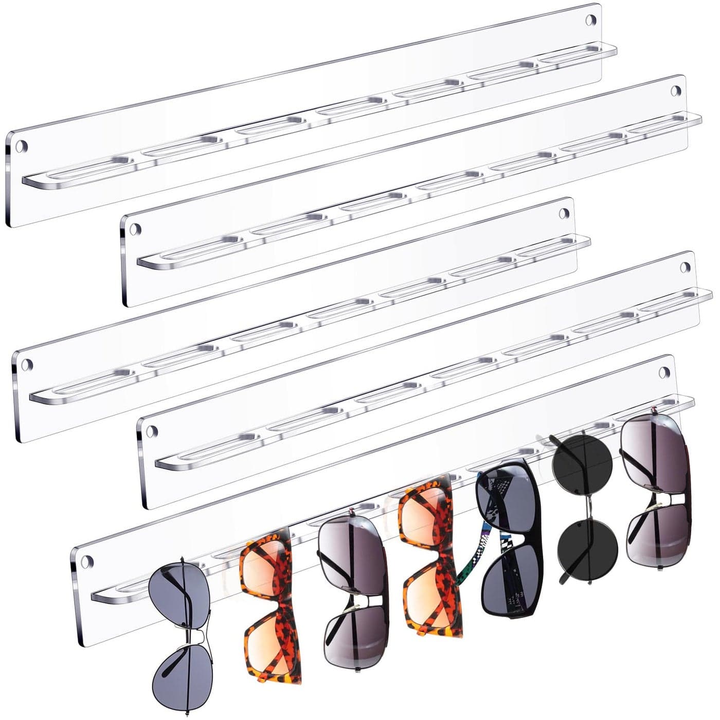 5 Pack Acrylic Sunglasses Organizer Storage Wall Mounted Eyeglasses Holder Hanging Eyewear Display Rack Hanger for Entryway Shelf Clear