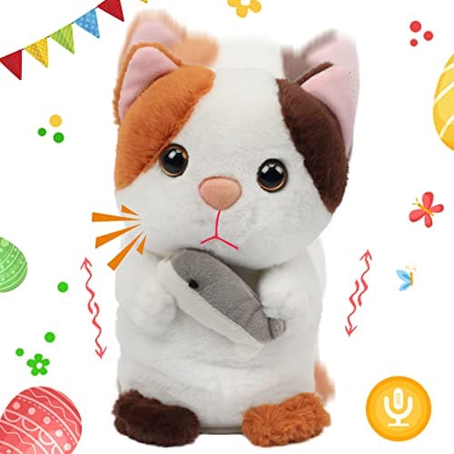 Hopearl Talking Kitty Repeats What You Say Cat with Fish Nodding Electric Interactive Animated Toy Speaking Plush Buddy Gifts for Toddlers 7