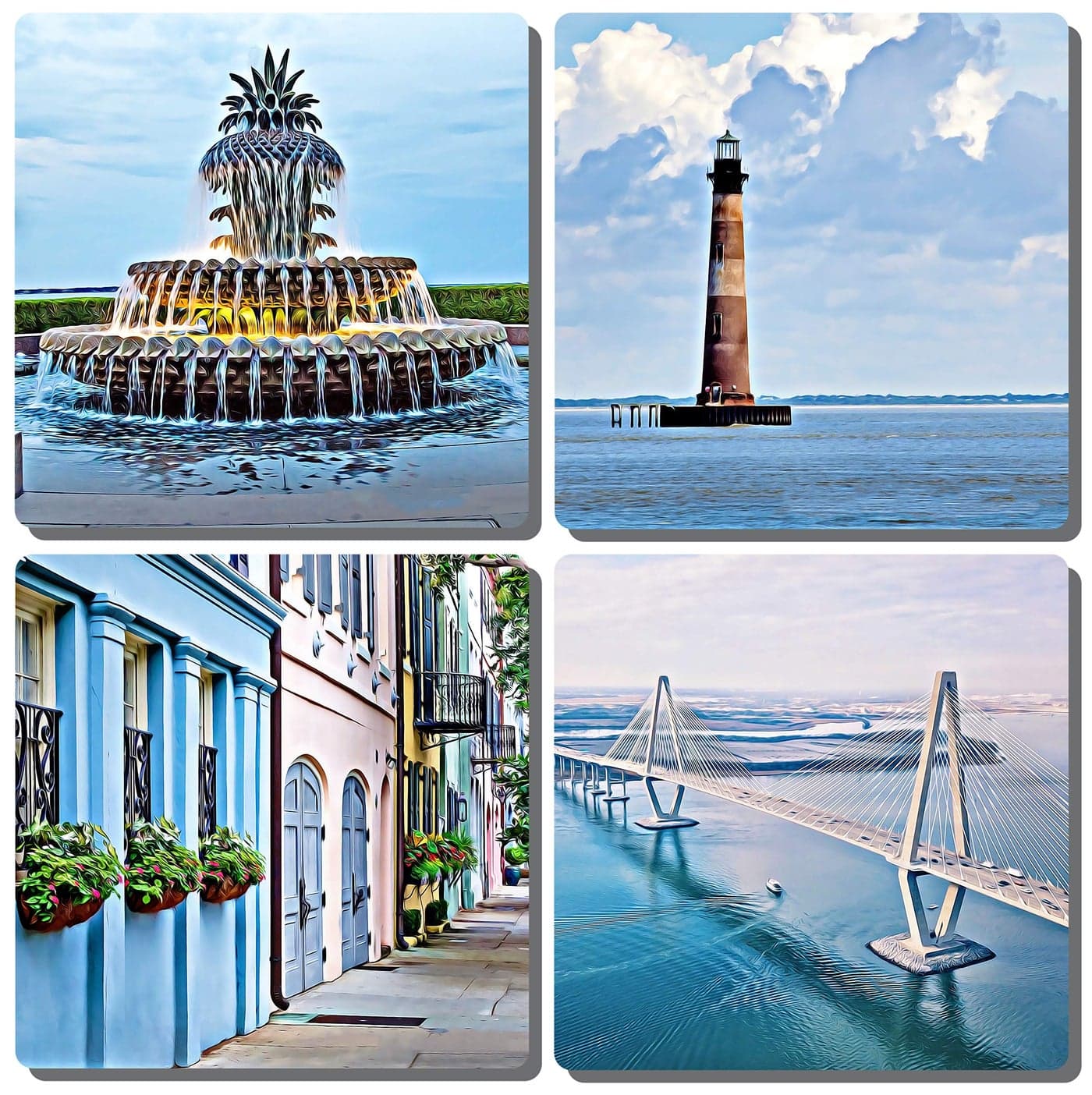 EXIT82ART Stone Drink Coasters Set of 4 Iconic Charleston South Carolina Tumbled Stone CorkBacked