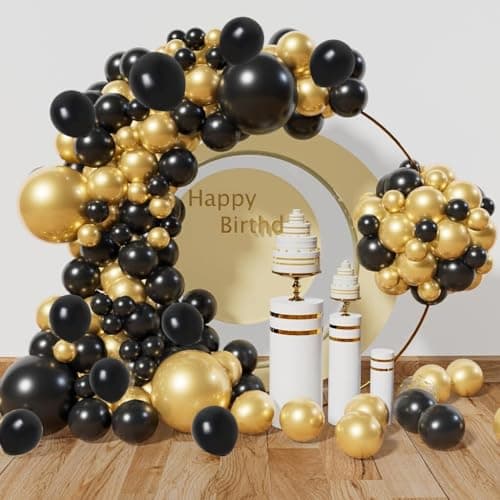 Flyloons 100 pcs Gold Black Metallic Chrome Balloons for Birthday Decoration items celebration Anniversary Girls Boys Men Women