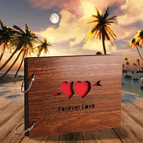 WallDaddy- Scrapbook Crafts (Forever Love) Scrap Book | Wooden Photo Album | 40 Black Color Paper Size "22 X 16 cm" "Wooden Photo Book (Photo Size Supported : 8x6 inch),Large