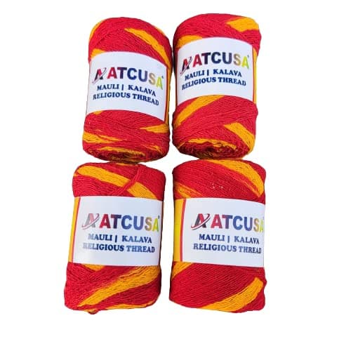 4 x Handmade Mauli Kalawa Sacred Moli Religious Cotton Thread Pooja Dhaaga Wrist Roll Laccha Pure Raksha Sutra Rakhi Organic Mouli Dhaga for Pujan Havan Worship Diwali Festival by ATCUSA