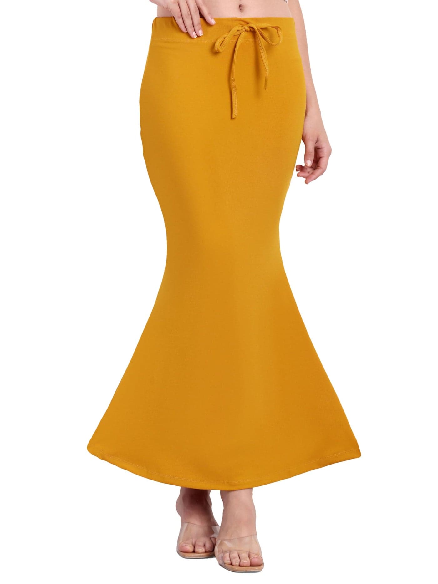 Bureaucrat Saree Shapewear Petticoat for Women | Tummy Control Underskirt with Side Slit |Fish-Cut Stretchable Body Shaper Skirt for Saree, Lehenga, Gown | Comfortable Fit (Mustard-S)
