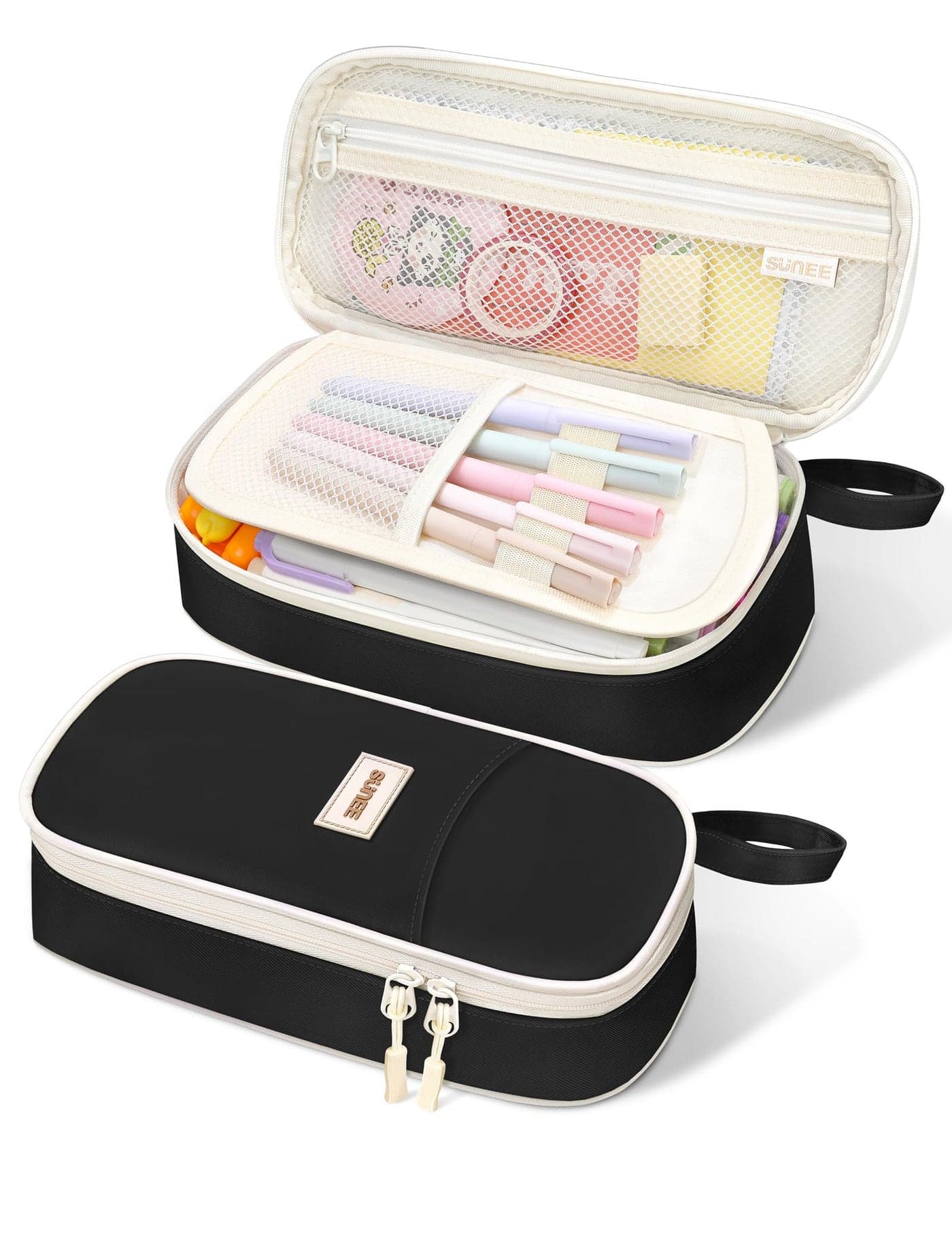 SUNEE Cute Pencil Case Aesthetic Pen Pouch Colored Large Pencil Bag with Zipper Kawaii Stationery Storage and Organizer School Supplies for Teen and Adult Girls Black
