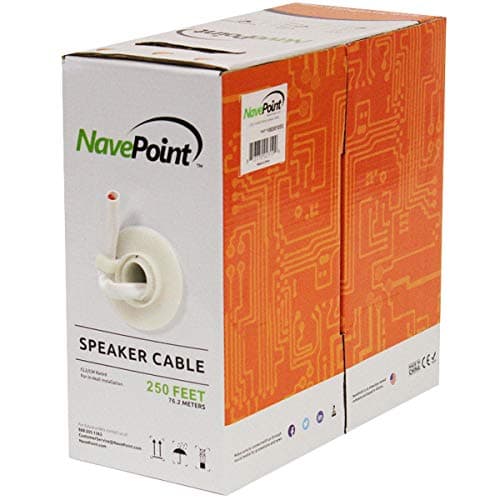NavePoint 250ft in Wall Audio Speaker Cable Wire CL2 16/2 AWG Gauge 2 Conductor Bulk White