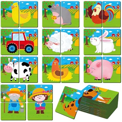 SpriteGru Farm Animal Memory Game 28 Chunky Cards Farm Animal Head Tail Matching Activity 15 Players Memory Matching Game for Toddlers Preschoolers