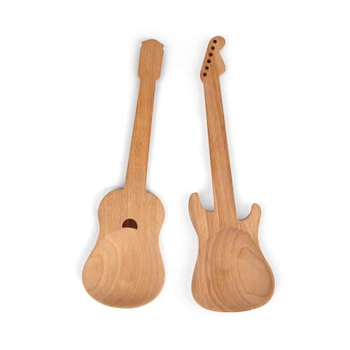 Kikkerland Set of Two Novelty Guitar Wooden Spoons for Kitchen Beechwood Heat Resistant Use with NonStick Cookware Unique Gift for Music Lovers and Cooking Enthusiasts