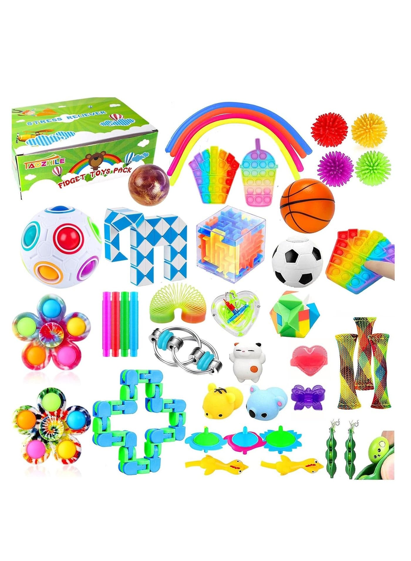 Sensory Fidget Toys Set 42 Pack, Stress Relief Fidget Hand Toys for Adults and Kids, Sensory Fidget and Squeeze Widget for Relaxing Therapy